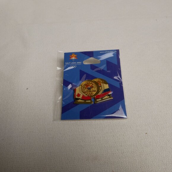 Official Salt Lake 2002 Olympic Games Commemorative Pin w/ Flags & Olympic Emble - Picture 1 of 2